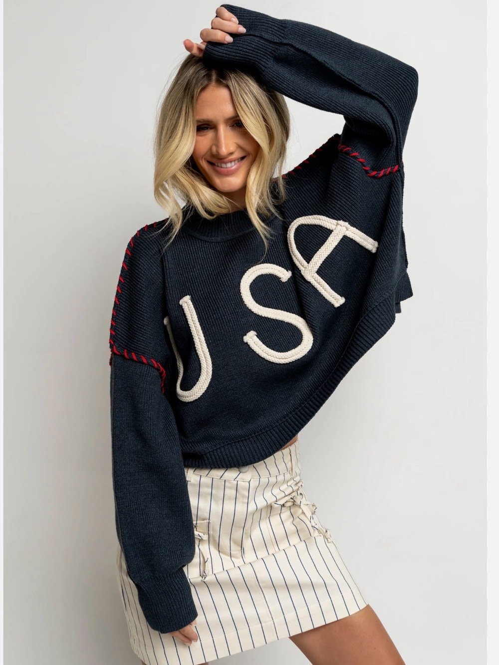 Miou Muse Bohme USA Oversized Sweater in Navy NWT Size S